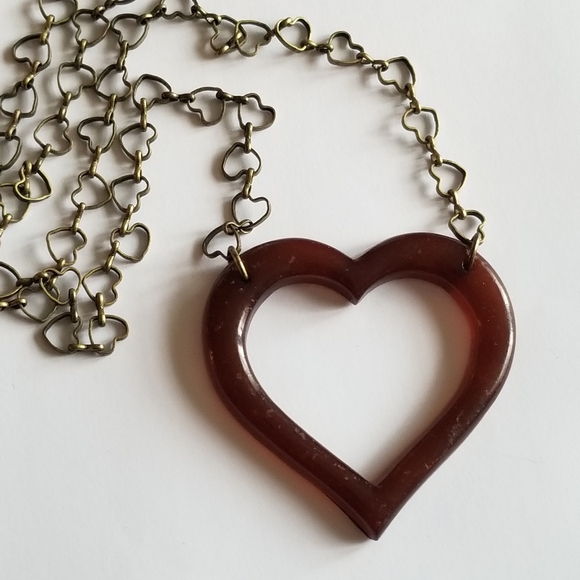 Jewelry - Relisted -Open heart necklace brown bronze tone heart links chain long